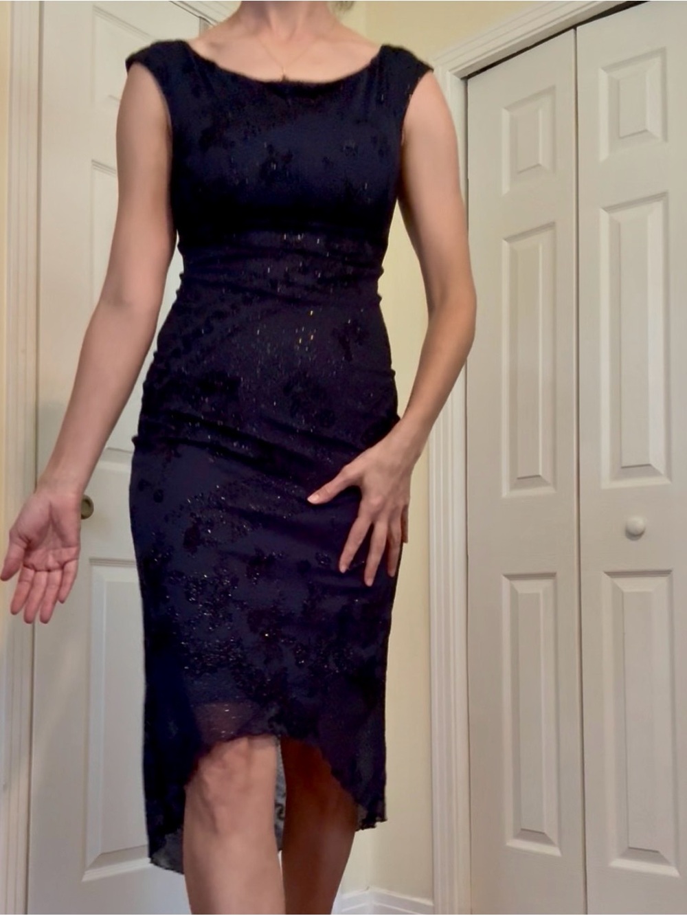 Vintage Jonathon Martin Navy Velvet Sparkle Sheath Dress - Women's